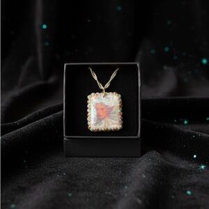 Iridescent Elf Portrait | Polymer Clay Charm | 925 Sterling Silver Chain